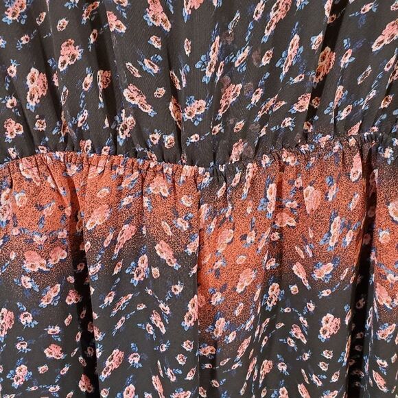 BCBGeneration Long Sleeve V Neck Floral Ombre Semi-Sheer Fall Button Up Romper - Picture 7 of 10